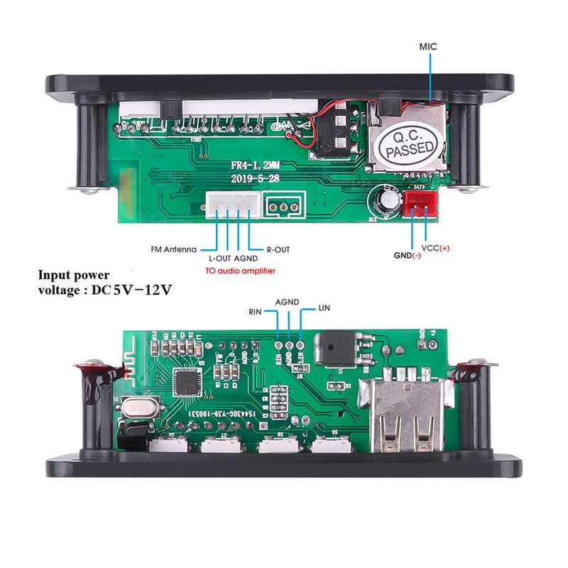 Car 12V 2x3W Audio MP3 Player Decoder Board FM Radio TF USB 3.5mm AUX, with Bluetooth & Recording Ca