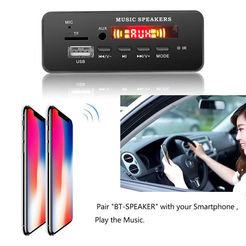Car 12V 2x3W Audio MP3 Player Decoder Board FM Radio TF USB 3.5mm AUX, with Bluetooth & Recording Ca
