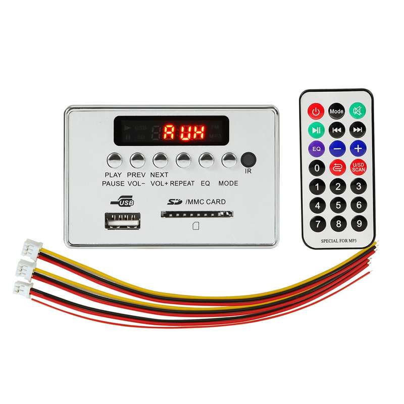 Car 12V Audio MP3 Player Decoder Board FM Radio SD Card USB AUX, with Bluetooth / Remote Control(Sil
