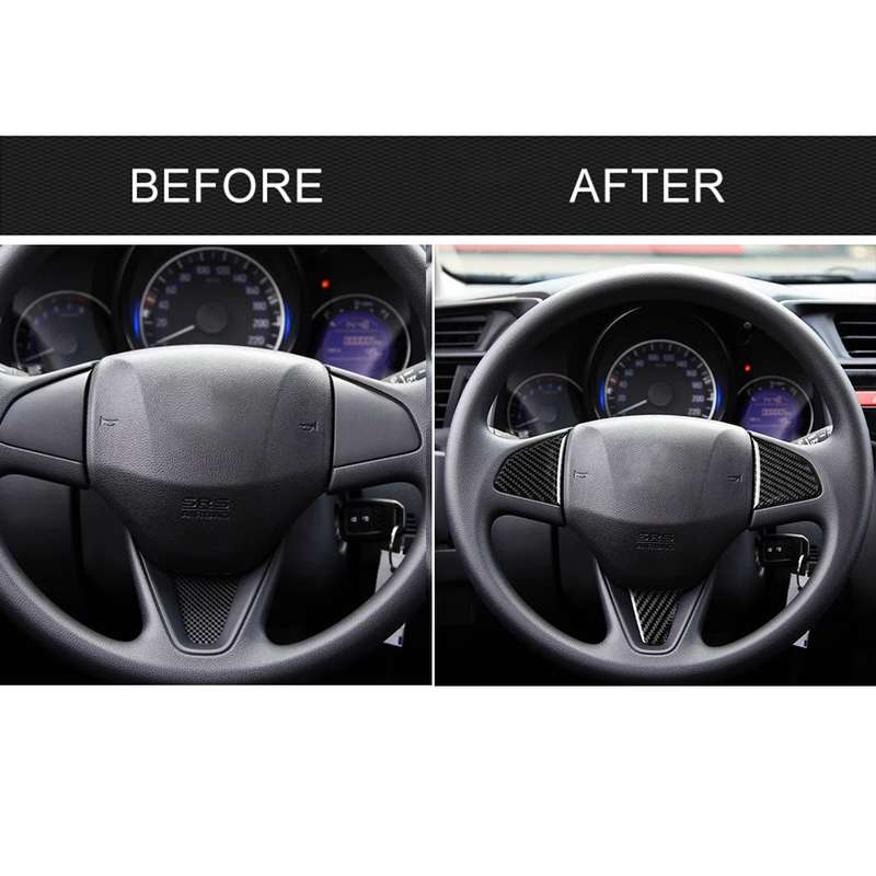 3 in 1 Car Carbon Fiber Steering Wheel Button Decorative Sticker for Honda Fit, Left and Right Drive