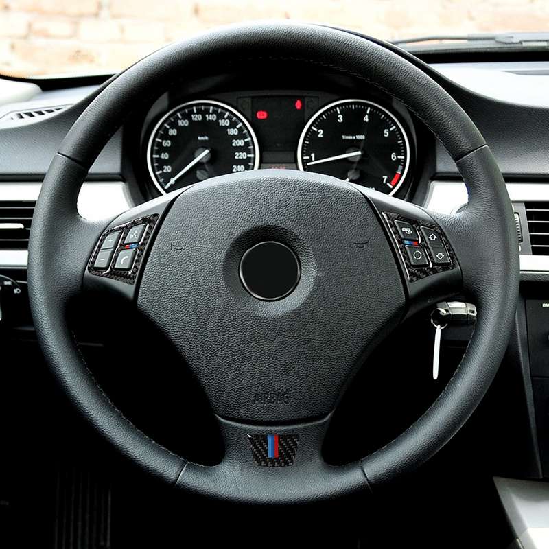 3 in 1 Car Carbon Fiber Tricolor Steering Wheel Button Decorative Sticker for BMW 3 Series E90 2005-