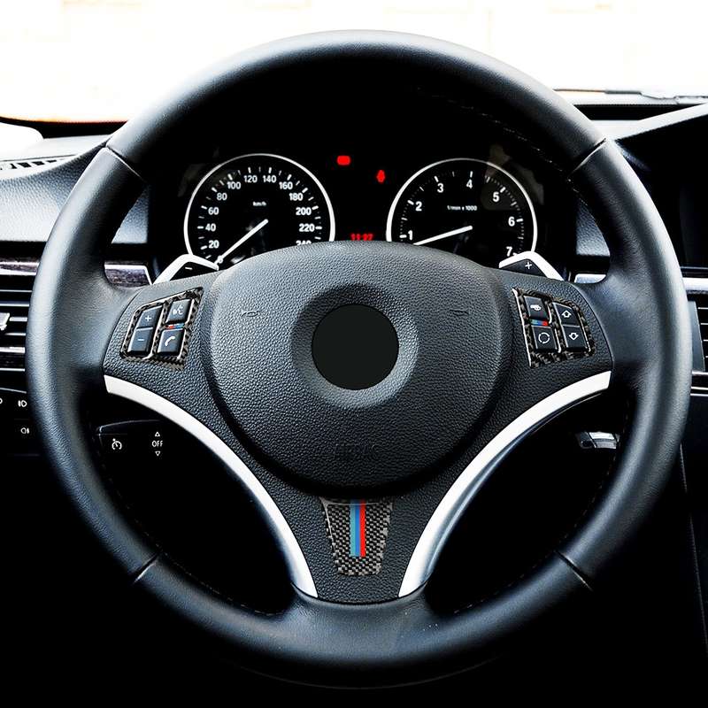 3 in 1 Car Carbon Fiber Tricolor Color Steering Wheel Button Decorative Sticker for BMW 3 Series E90