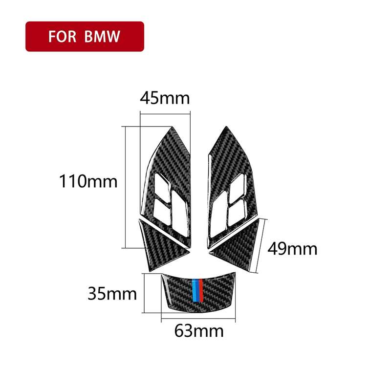 5 in 1 Car Carbon Fiber Tricolor Steering Wheel Button Decorative Sticker for BMW 5 Series E60 2004-