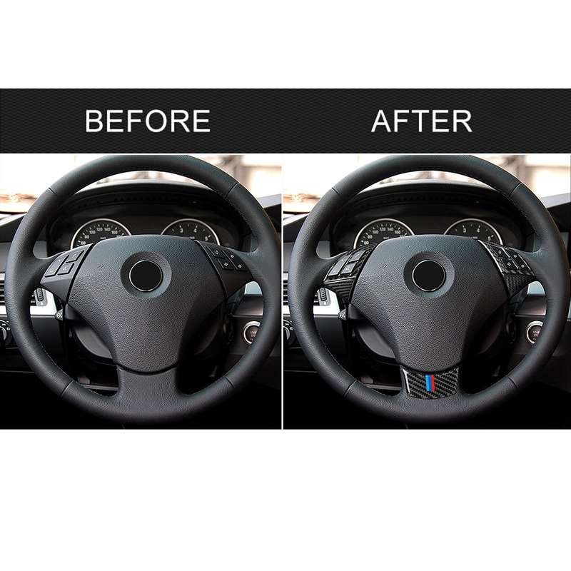 5 in 1 Car Carbon Fiber Tricolor Steering Wheel Button Decorative Sticker for BMW 5 Series E60 2004-