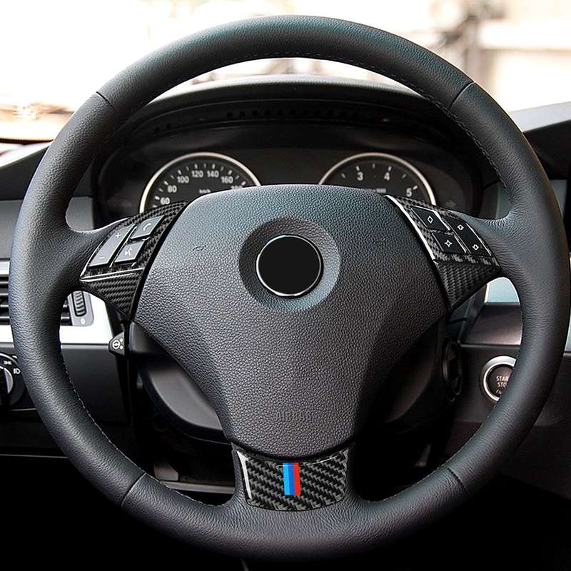5 in 1 Car Carbon Fiber Tricolor Steering Wheel Button Decorative Sticker for BMW 5 Series E60 2004-