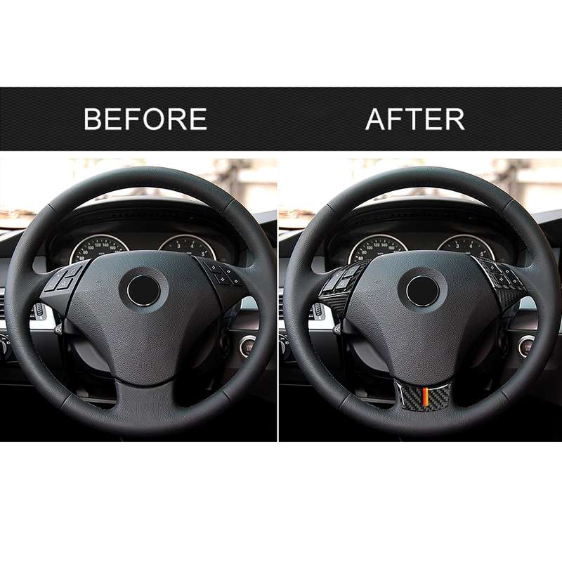 5 in 1 Car Carbon Fiber Germany Color Steering Wheel Button Decorative Sticker for BMW 5 Series E60