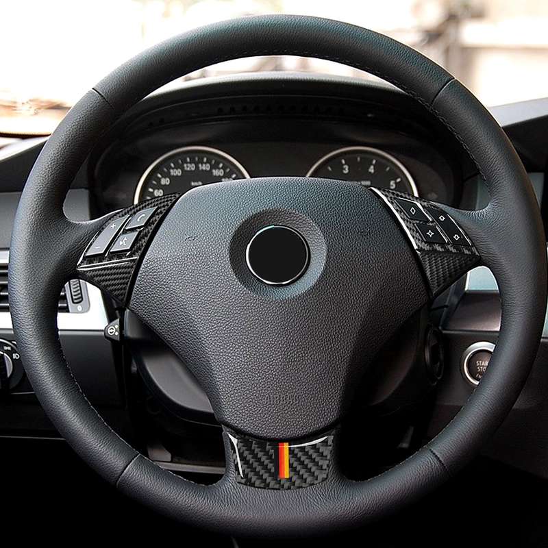 5 in 1 Car Carbon Fiber Germany Color Steering Wheel Button Decorative Sticker for BMW 5 Series E60