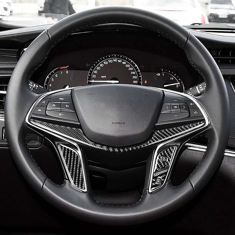 4 in 1 Car Carbon Fiber Steering Wheel Button Decorative Sticker for Cadillac xt5 2016-2017, Left an