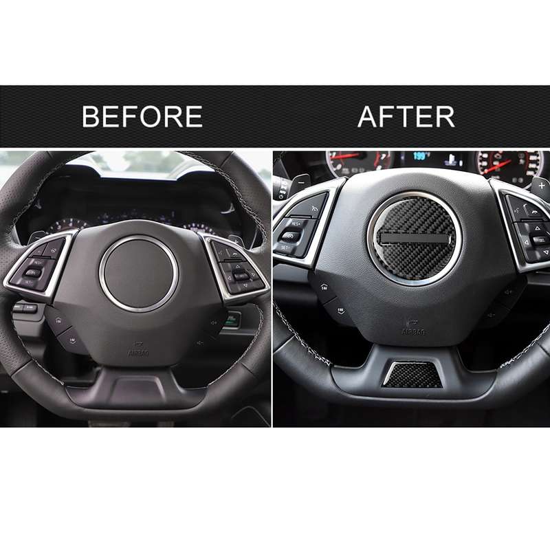 2 in 1 Car Carbon Fiber Steering Wheel Button Decorative Sticker for Chevrolet Camaro 2017-2019, Lef