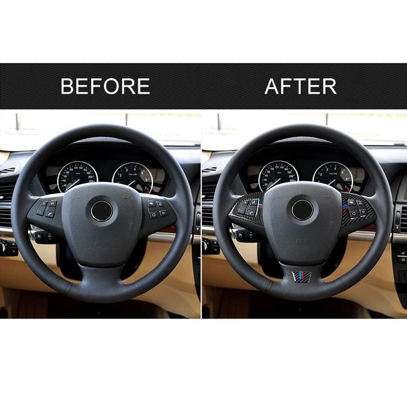 3 in 1 Car Carbon Fiber Tricolor Steering Wheel Button Decorative Sticker for BMW E70 2008-2013 X5,