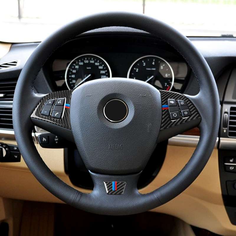 3 in 1 Car Carbon Fiber Tricolor Steering Wheel Button Decorative Sticker for BMW E70 2008-2013 X5,
