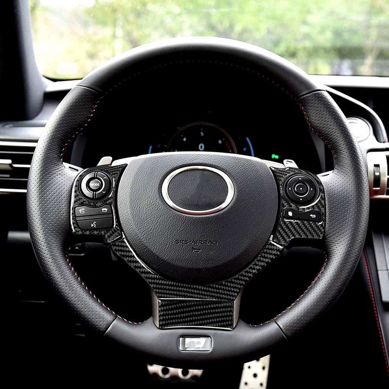 4 in 1 Car Carbon Fiber Steering Wheel Button Decorative Sticker for Lexus IS250 NX200 200t 300h, Le
