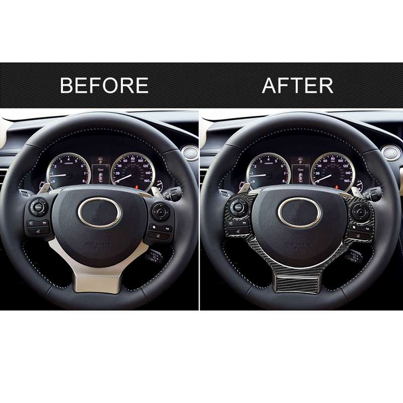 4 in 1 Car Carbon Fiber Steering Wheel Button Decorative Sticker for Lexus IS250 NX200 200t 300h, Le