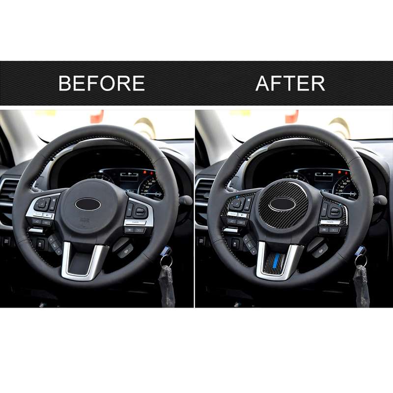 4 in 1 Car Carbon Fiber Blue Steering Wheel Button Decorative Sticker for Subaru Forester 2016-2018,