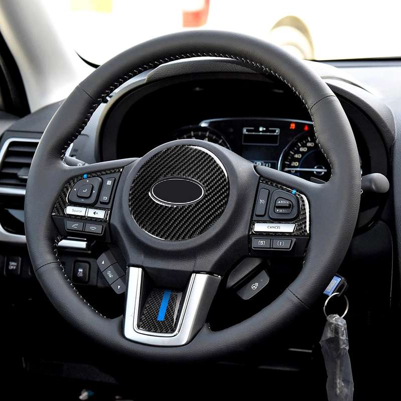4 in 1 Car Carbon Fiber Blue Steering Wheel Button Decorative Sticker for Subaru Forester 2016-2018,