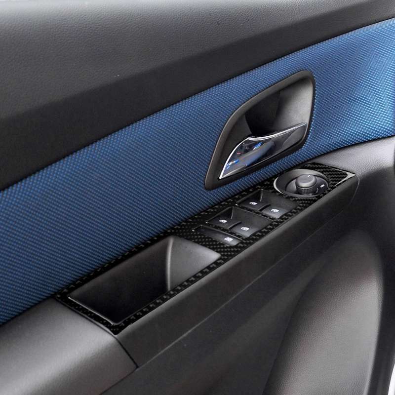 Car Carbon Fiber Window Lift Switch Panel Decorative Sticker for Chevrolet Cruze 2009-2015, Left Dri