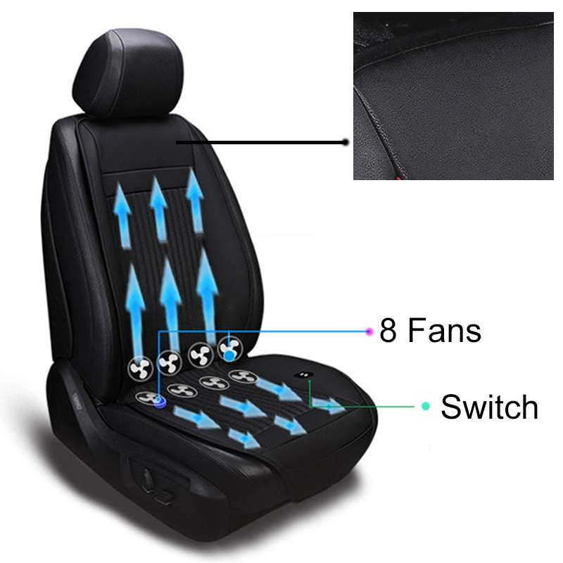 Car 12V Cushion Summer USB Breathable Ice Silk Seat Cover, Eight Fans + Ventilation and Refrigeratio