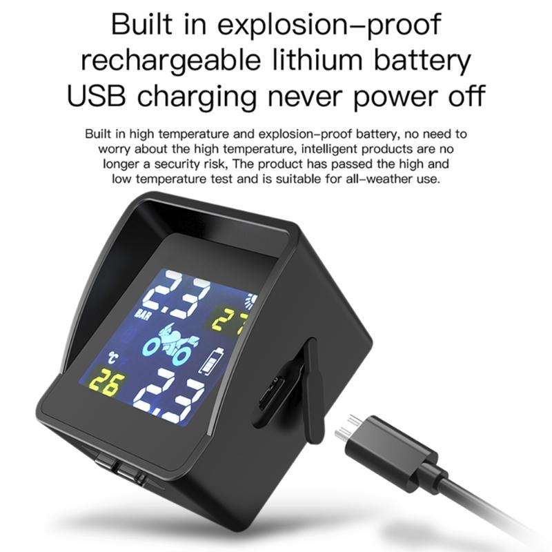 Universal Motorcycle Wireless High Precision Solar Energy TPMS Tire Pressure Alarm System External T