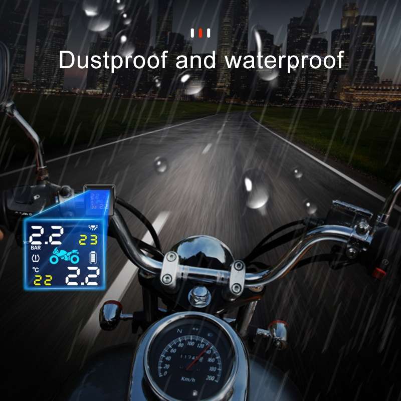 Universal Motorcycle Wireless High Precision Solar Energy TPMS Tire Pressure Alarm System External T
