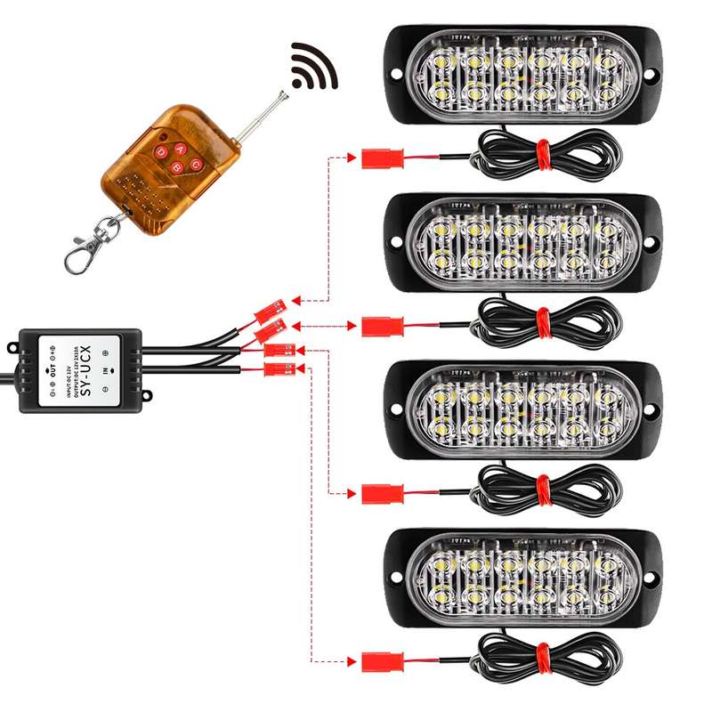 DC12V-24V / 18W 4 in 1 Front Grille Emergency Strobe Flash Warning Light Pickup 12LEDs Side Light Wi