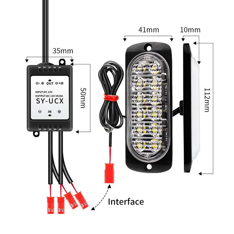 DC12V-24V / 18W 4 in 1 Front Grille Emergency Strobe Flash Warning Light Pickup 12LEDs Side Light Wi