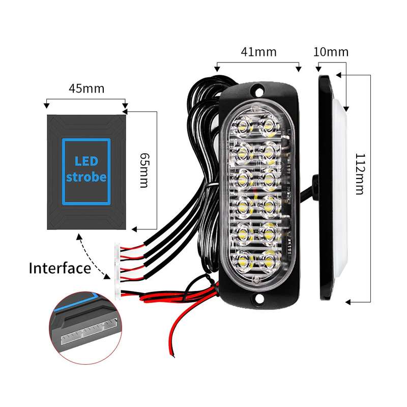 DC12V-24V / 18W 4 in 1 Front Grille Emergency Strobe Flash Warning Light Pickup 12LEDs Side Light Wi