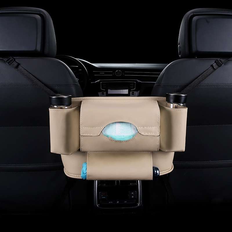 Car Front Seat Hanging Bag Paper Towel / Water Cup Storage Bag(Black)