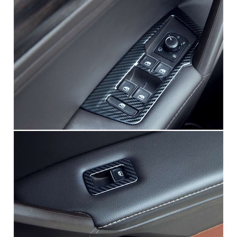 Car Carbon Fiber Window Glass Lifter Panel Decorative Sticker for Volkswagen Tiguan L