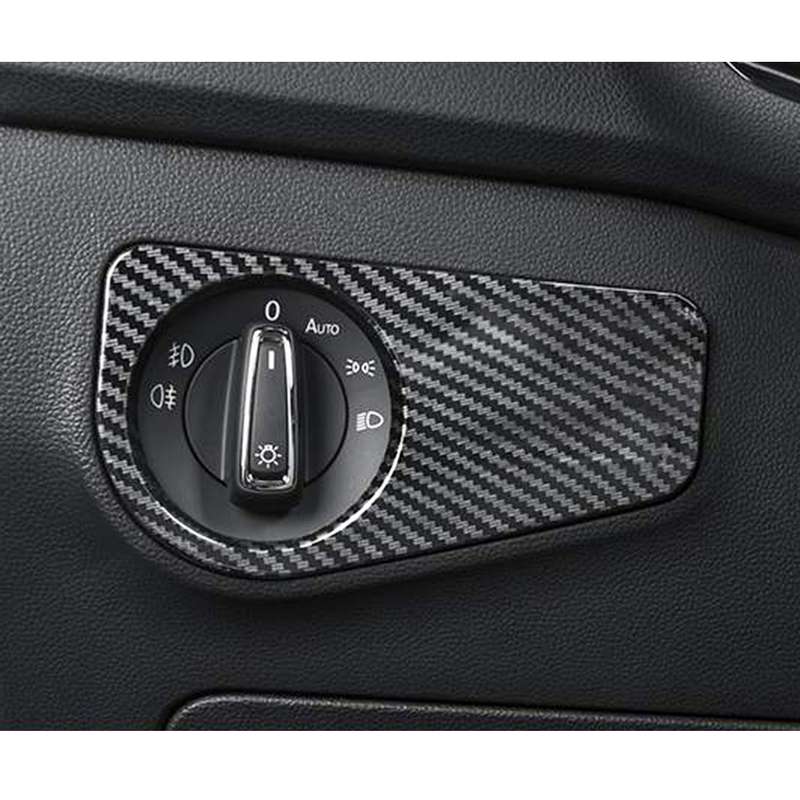 Car Carbon Fiber Headlight Switch Panel Decorative Sticker for Volkswagen Tiguan L, Low Configuratio