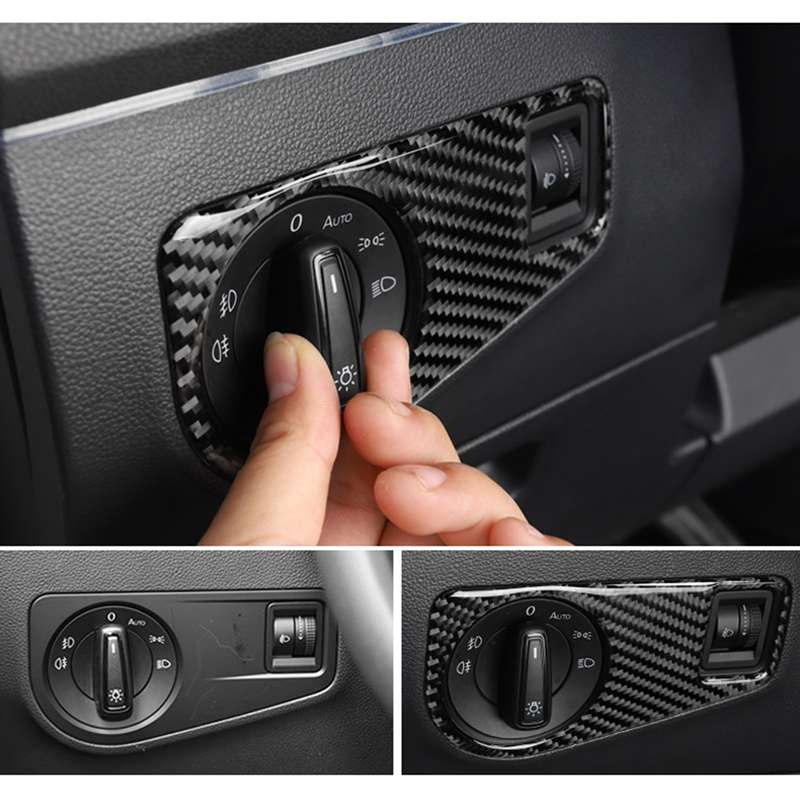 Car Carbon Fiber Headlight Switch Panel Decorative Sticker for Volkswagen Tiguan L, High Configurati