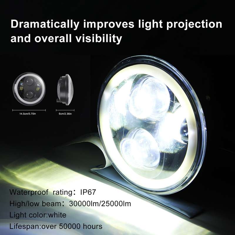 EagleVision DC9-30V 35W 6000K 4000LM 5.75 inch Round Motorcycle LED Headlight with Angel Eye for Har