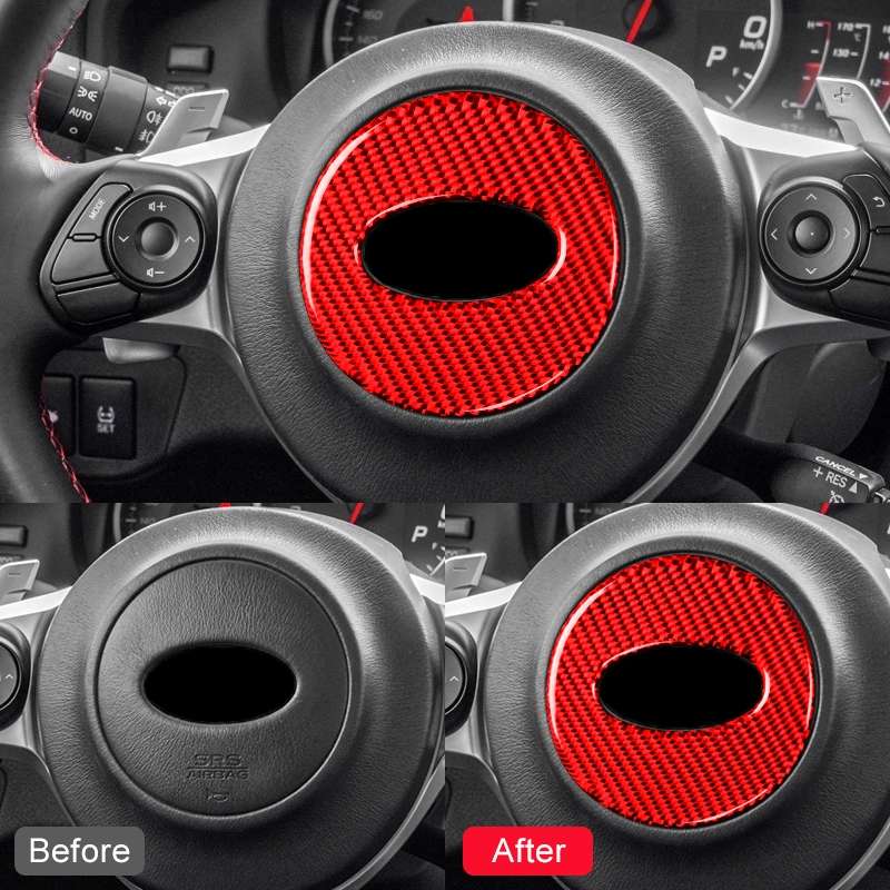 Car Carbon Fiber Steering Wheel Decorative Sticker for Subaru BRZ 2013-2017, Left and Right Drive Un