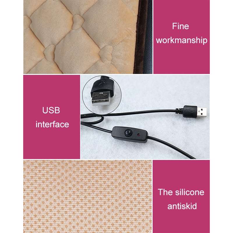 Car USB Seat Heater Cushion Warmer Cover Winter Heated Warm Mat, Style: Square (Black)