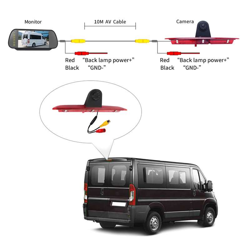PZ466 Car Waterproof 170 Degree Brake Light View Camera + 7 inch Rearview Monitor for Ford Transit 2