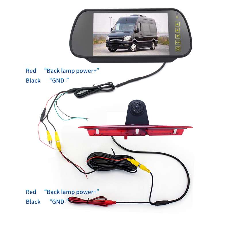 PZ466 Car Waterproof 170 Degree Brake Light View Camera + 7 inch Rearview Monitor for Ford Transit 2