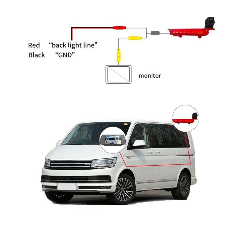 PZ470 Car Waterproof 170 Degree Brake Light View Camera + 7 inch Rearview Monitor for Volkswagen T5