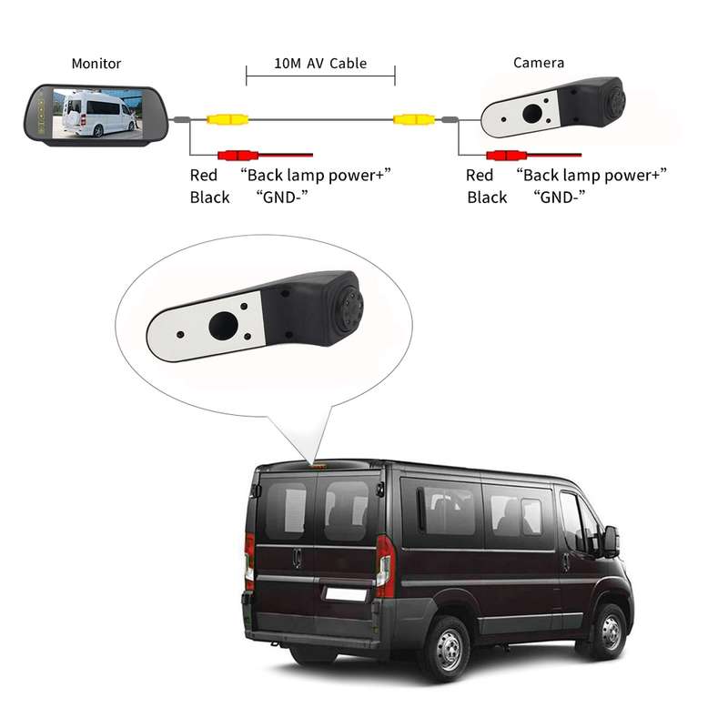 PZ475 Car Waterproof 170 Degree Brake Light View Camera + 7 inch Rearview Monitor for Volkswagen Cra