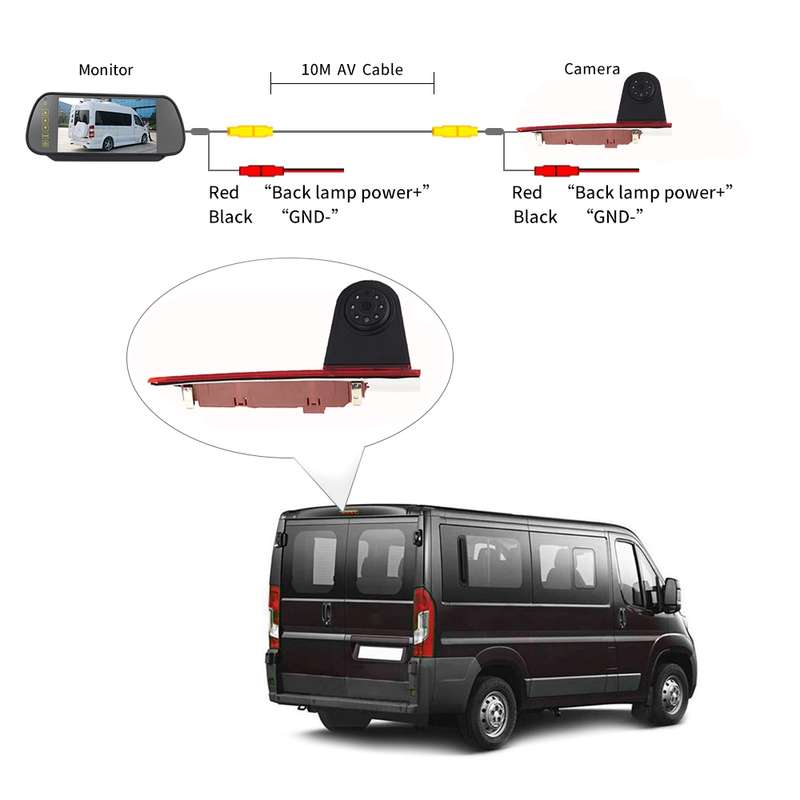 PZ477 Car Waterproof 170 Degree Brake Light View Camera + 7 inch Rearview Monitor for Ford Transit C