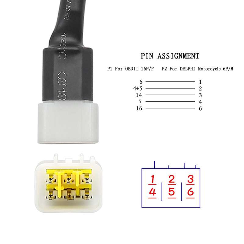DELPHI Motorcycle OBD Female to 6PIN Connector Cable