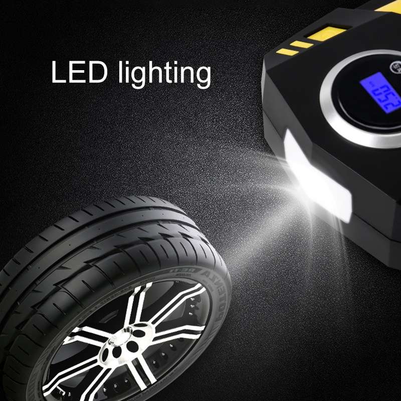 Car 12V Portable Inflatable Cylinder Pedal Digital Display Air Pump with Light & Tool Box