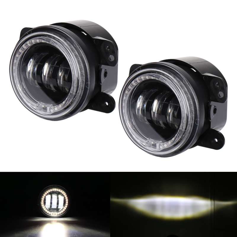 2 PCS DC12V-30V / 30W / 3A / 1440LM 12LEDs 4 inch Car LED Colorful Fog Light, Style: Black Backgrou