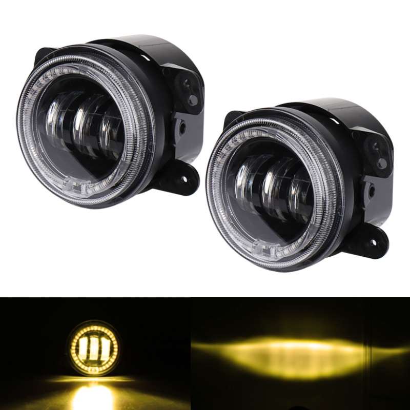2 PCS DC12V-30V / 30W / 3A / 1440LM 12LEDs 4 inch Car LED Colorful Fog Light, Style: Black Backgrou