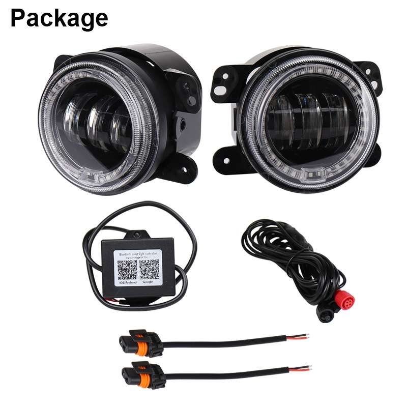 2 PCS DC12V-30V / 30W / 3A / 1440LM 12LEDs 4 inch Car LED Colorful Fog Light, Style: Black Backgrou