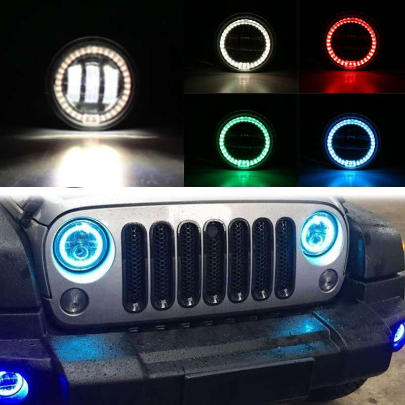 2 PCS DC12V-30V / 30W / 3A / 1440LM 12LEDs 4 inch Car LED Colorful Fog Light, Style: Black Backgrou