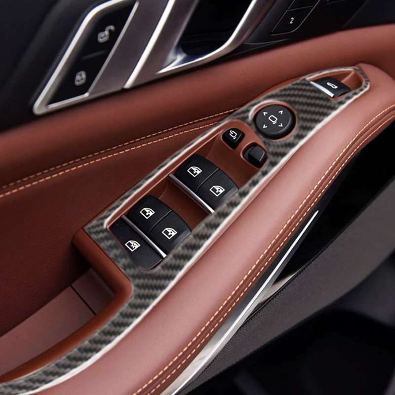 4 PCS Car Carbon Fiber Window Lift Button Decorative Sticker for BMW X5 2020