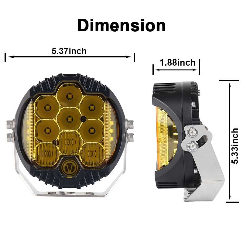 OL-1950Y 5 inch DC12V-30V 5000LM 6500K 50W Car LED Light on Three Sides Headlight for Jeep Wrangler