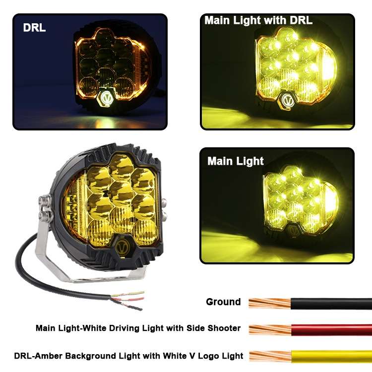 OL-1950Y 5 inch DC12V-30V 5000LM 6500K 50W Car LED Light on Three Sides Headlight for Jeep Wrangler