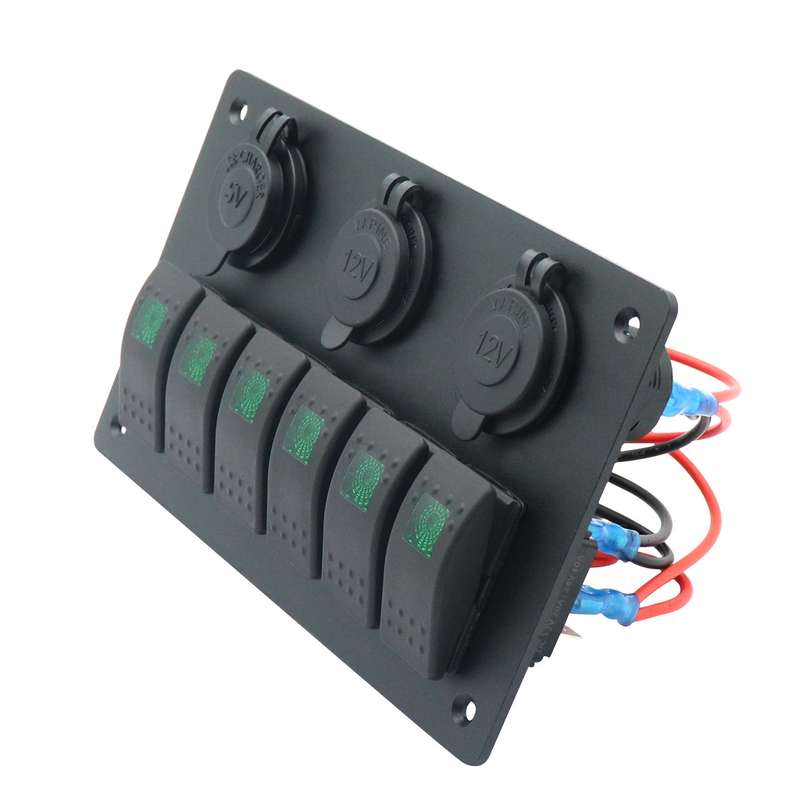 Multi-functional Combination Switch Panel 12V / 24V 6 Way Switches + Dual USB Charger for Car RV Mar