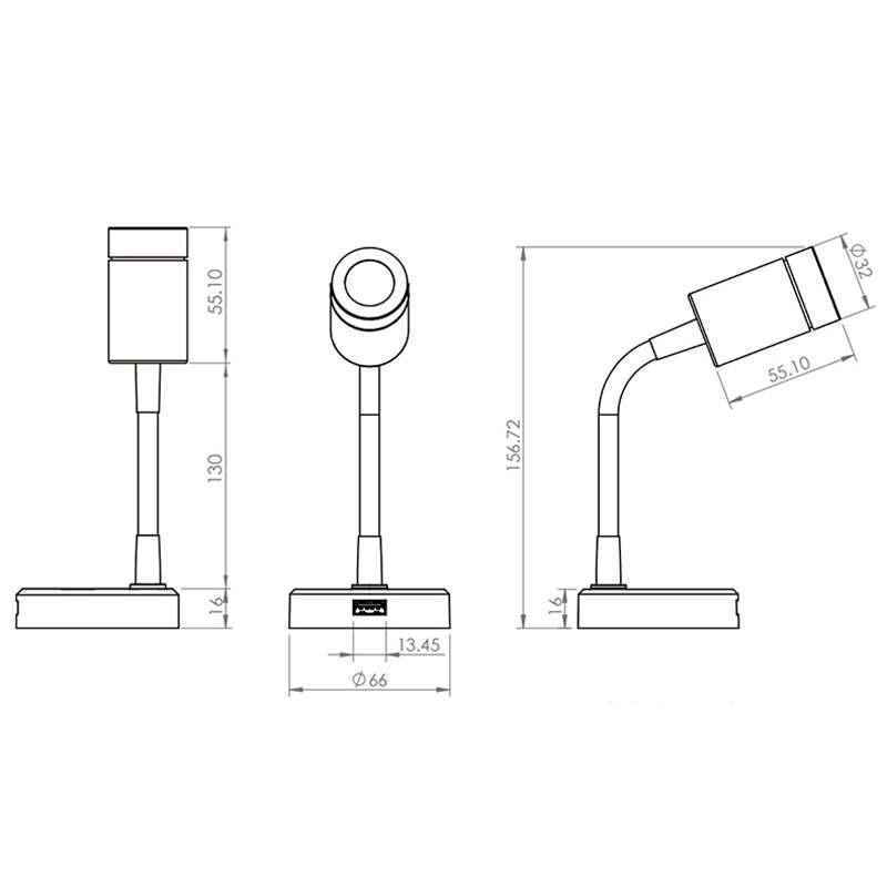 130mm RV 10-30V Multi-functional Reading Light with Touch Switch, Style: Hose