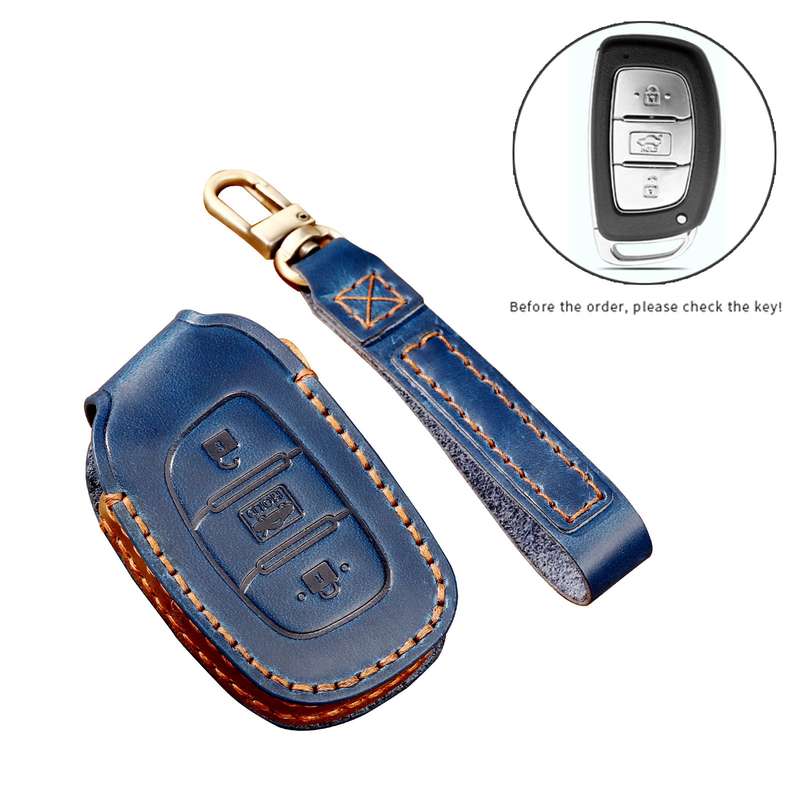 Hallmo Car Cowhide Leather Key Protective Cover Key Case for Hyundai IX35 A Style(Black)